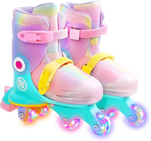Miniatura 5 de JajaHoho Roller Skates for Kids, Adjustable Convertible 2-in-1 Skates, Age 3-7,Junior Size 7-12, Tri-Wheels to Inline Skates, Light up Wheel, Inline