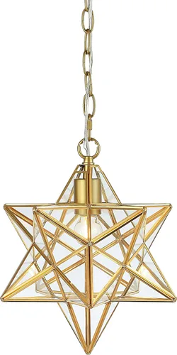 Miniatura 10 de JONATHAN Y Colgante LED de estrella morava de bronce aceitado de 12 pulgadas, linterna colgante de metal con vidrio transparente para isla de Bronce