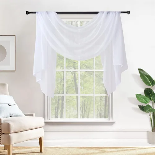 Miniatura 15 de MIULEE Cenefa Beige para Ventana para Fiesta - Cortina Transparente Cenefa Superior Tratamiento de Ventana Cortinas Decorativas para Arco de Boda