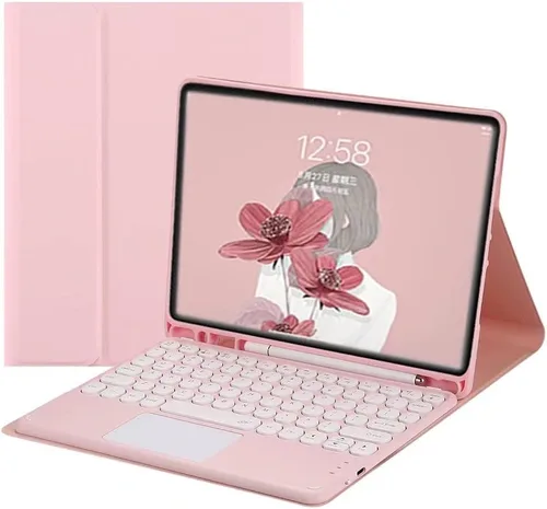 Miniatura 25 de Funda de teclado para iPad 10.2 para 9/iPad 8/iPad 7 (2021/2020/2019) Touchpad desmontable con soporte para lápices, funda inteligente de cuero Azul