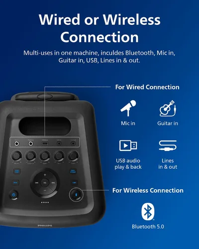 Miniatura 7 de PHILIPS X3206 Altavoz Bluetooth Party con graves profundos, batería de hasta 14 horas, luces de fiesta y efectos de karaoke, entrada de micrófono