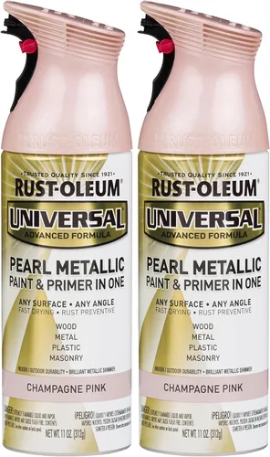 Rust-Oleum 301537 - Pintura en aerosol metálica aperlada universal para todas las superficies, 11 onzas, rosa champán (Champagne Pink), paquete de 2