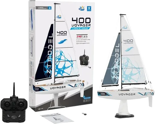 PLAYSTEM Voyager 400 RC - Velero controlado por viento en azul, 26 pulgadas de alto