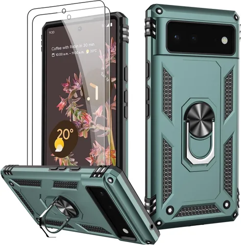 Miniatura 39 de LUMARKE Funda para Google Pixel 5 con protector de pantalla, pasa 16 pies, probada en caídas, grado militar, con soporte de anillo magnético, Rojo