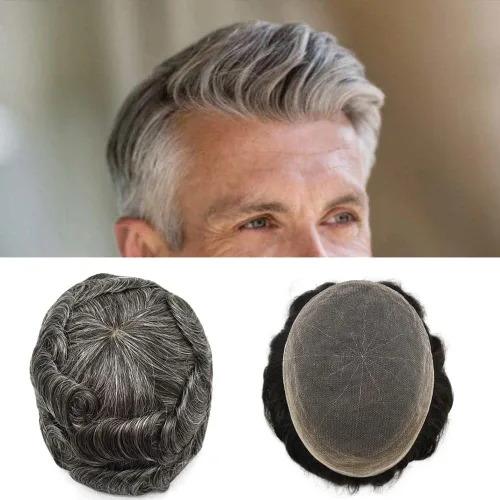 Miniatura 49 de PUNRU HAIR Completo Swiss Lace Toupee para hombres Sistema de cabello humano real Sistema de reemplazo de cabello humano para hombre Toupee