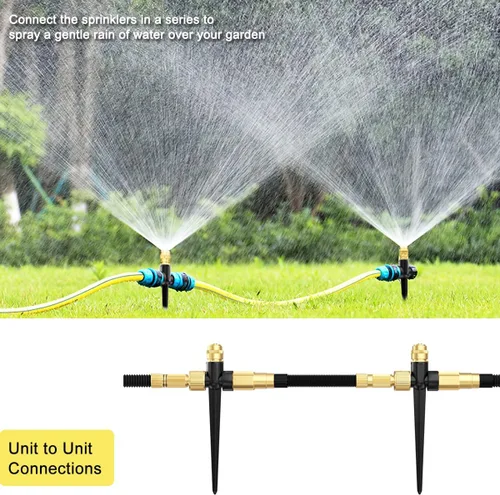 Miniatura 5 de FANHAO Aspersor de metal para patio, paquete de 2 rociadores automáticos de agua para jardín en base de punta, boquilla de rociador de latón Negro