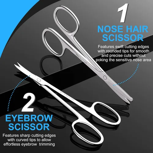 Miniatura 7 de Tijeras pequeñas de pelo facial para hombres y mujeres, cejas, nariz, barba, bigote, pestañas, juego de recortar el pelo de las orejas, tijeras