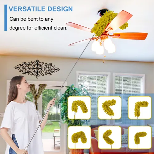 Miniatura 5 de Plumeros mejorados para limpieza (6 unidades), plumero de ventilador de techo con poste de extensión grueso de 100 pulgadas, plumero largo Amarillo