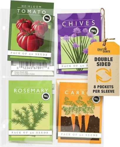 200 Pockets Seed Storage Organizer Sleeves (25 Pack) Slot Size 3.5x5, 8 Pocket Garden Seed Organizer, Clear Sleeves for Seed Packet Storage, Seed
