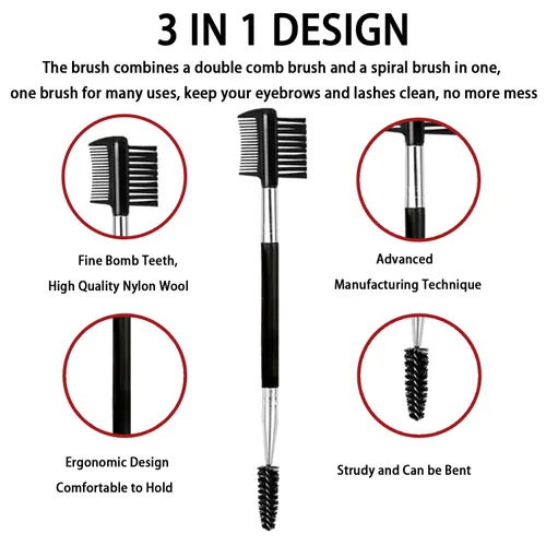 Miniatura 2 de Cepillo de pestañas de cejas 2PCS Peine de pestañas de cabeza 3 Cepillo de doble cabeza Cepillo de maquillaje Herramienta de aseo cosmético (negro)