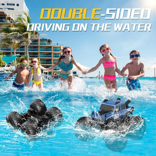 Miniatura 4 de NQD® Juguetes de Camión Monstruo, Camión RC 4x4 Impermeable con Rotación 360°, Camiones Monstruo Anfibios de Control Remoto, 2.4GHz Todo Terreno Azul