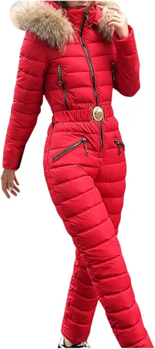 Miniatura 5 de JUNGE Mono de invierno para mujer, overol de esquí con capucha, para deportes al aire libre, chaquetas impermeables con bolsillo y cremallera, traje