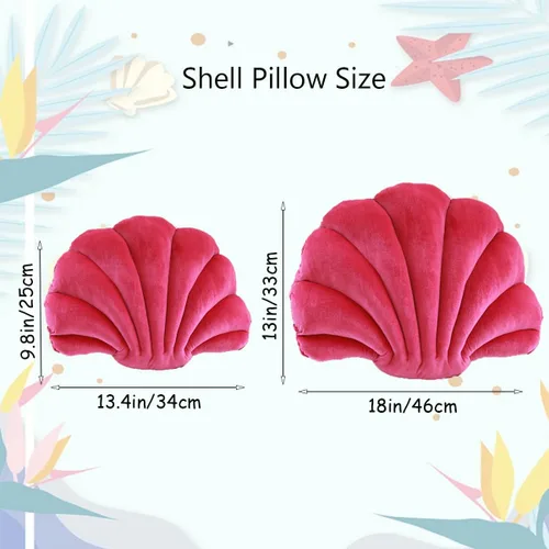 Miniatura 3 de Almohada con forma de concha de mar, almohada de terciopelo rojo rosa, almohada de felpa con temática de mar y océano, almohada decorativa
