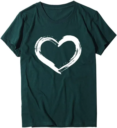 Miniatura 44 de Camisetas de manga corta con estampado de corazón para mujer, camisetas de ajuste regular, linda y divertida, ropa de regalo 2023