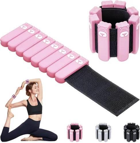 Miniatura 9 de Juego de 2 pesas para muñeca y tobillo (1 libra cada una), pulseras ajustables de silicona con peso para mujeres y hombres, pesas para brazos y Rosa