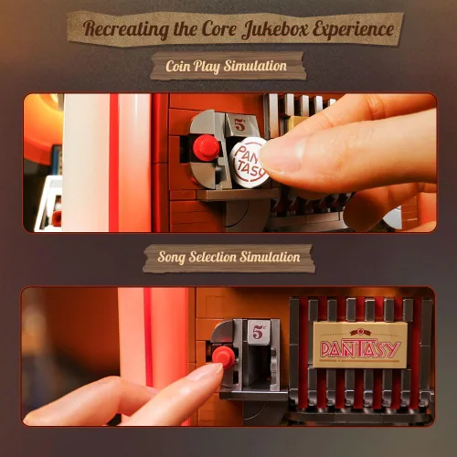 Miniatura 3 de PANTASY Kit de construcción retro Jukebox con función de moneda y sonido, modelo de caja de música mecánica con discos acrílicos, estudio