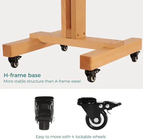 Miniatura 6 de VISWIN Caballete de estudio resistente, soporta lienzo de hasta 71 pulgadas, se inclina plano y móvil, soporte grande ajustable de madera de haya