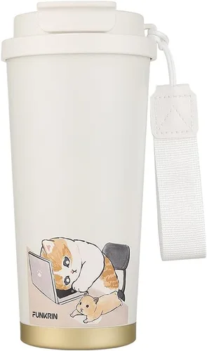Miniatura 13 de Funkrin Taza de café aislada con revestimiento de cerámica, taza de café helado de 16 onzas con tapa abatible y asa, taza de viaje a prueba de fugas