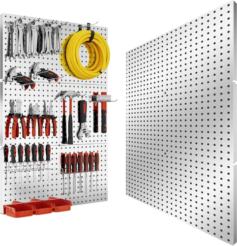 Miniatura 11 de FZK Tablero de clavijas, kit organizador de pared de tablero perforado de metal de 74 piezas. Tablero de clavijas resistente, tableros de clavijas