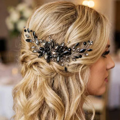 Miniatura 3 de Brishow Accesorios negros del pelo del Rhinestone de la boda, peines cristalinos del pelo para las mujeres