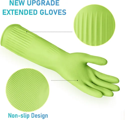 Miniatura 2 de Disfore Guantes de goma para lavar platos para limpieza de cocina, 2 pares de guantes largos de limpieza doméstica para lavar platos Medium 2 pares