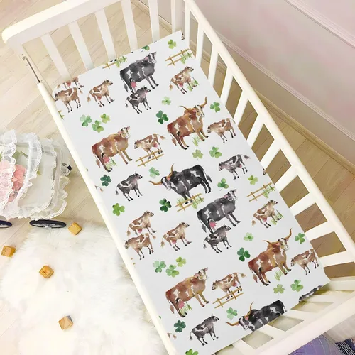 Miniatura 6 de vvfelixl Sábanas de cuna para niños y niñas, animales de granja, vacas, tréboles, transpirables, para colchón de cuna, suaves y transpirables, 39 x