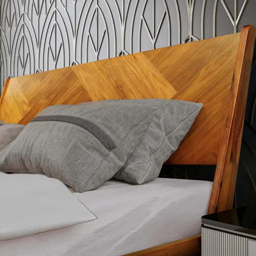 Miniatura 3 de Gazelle Signature - Marco de cama con cabecera alta de plataforma de madera maciza, marco de cama Queen, cama de madera natural Art Deco compatible
