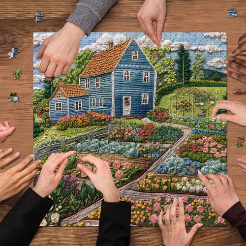 Miniatura 7 de Rompecabezas de jardín de flores para adultos de 1000 piezas, rompecabezas coloridos de casa de campo, rompecabezas de paisajes de campos de flores