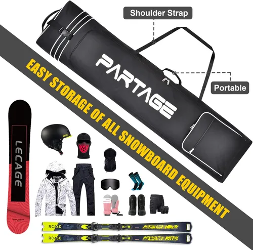 Miniatura 7 de Partage Bolsa de snowboard con ruedas, bolsa de snowboard para viajes aéreos, longitud ajustable hasta 66.9 in, Oxford resistente al agua 600D