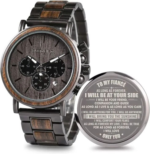 Miniatura 10 de 2win Reloj de madera grabado para novio, mi hombre, prometido, marido, relojes de madera personalizados para hombres, cumpleaños, aniversario, reloj