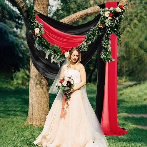Miniatura 6 de AMZLOKAE Cortinas de arco de boda negras, 2 paneles de tela de gasa roja de 18 pies, arco de boda, 6 yardas, ceremonia de boda, recepción, Negro
