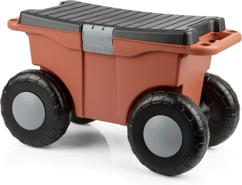 Miniatura 12 de Pure Garden - Carrito de jardín rodante con asiento, almacenamiento de plástico con banco y bandeja interior de herramientas, taburete de jardinería