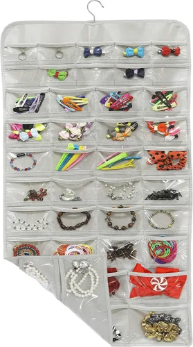 Simple Houseware Organizador colgante de almacenamiento de joyas, 80 bolsillos con 5 tamaños para todo tipo de accesorios, gris