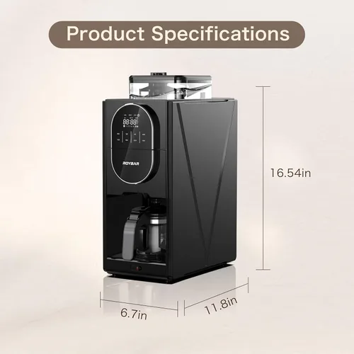 Miniatura 7 de Cafetera con molinillo programable para café caliente y frío con jarra de vidrio de 22 onzas, ajustable, totalmente automática, máquina de café