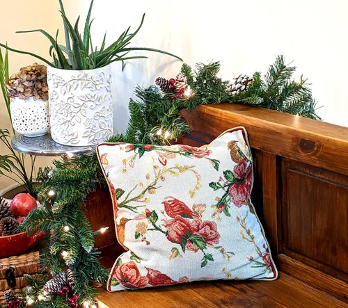 Miniatura 2 de Tache 6250-CC - Funda de cojín tejida para cojín festivo con diseño floral de Navidad, diseño floral, color rojo, 1 pieza de 16 x 16 pulgadas