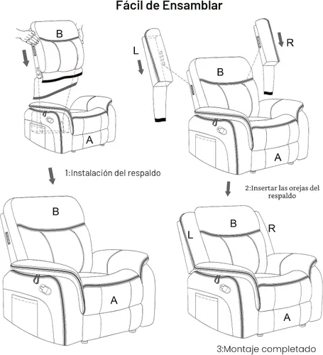 Miniatura 8 de Silla reclinable de masaje con calor, sillas reclinables de piel sintética para adultos, 39 pulgadas de ancho, silla de descanso ergonómica Gris