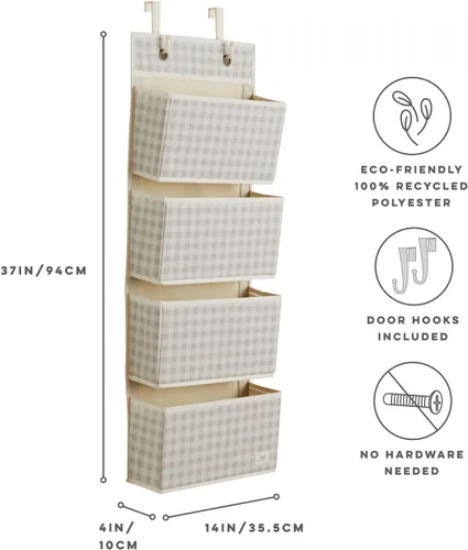 Miniatura 2 de 3 Sprouts Organizador para colgar sobre la puerta, organizador colgante para bebés y almacenamiento con 4 bolsillos grandes y 2 ganchos para ropa