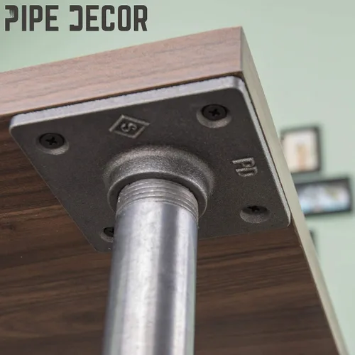 Miniatura 3 de PIPE DECOR - Brida de piso cuadrada de 1 pulgada, paquete de 4 unidades, hierro maleable, compatible con tubos de plomería de acero negro de un