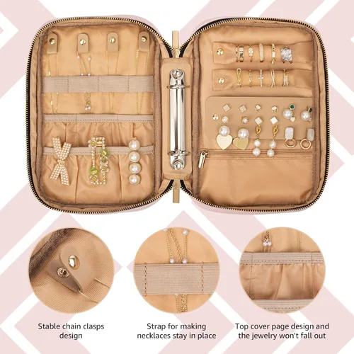 Miniatura 4 de Allinbag Bolsa organizadora de joyas de viaje con 5 páginas grandes transparentes y 10 rejillas, organizador de collares de viaje transparente