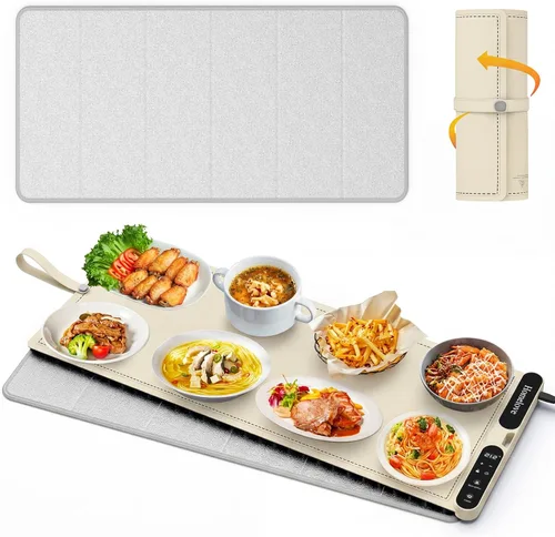 Miniatura 14 de Homelove Tapete de calentamiento para alimentos – Bandeja de calentamiento eléctrica rápida de superficie completa con 7 ajustes de temperatura