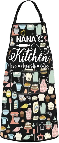 WZMPA Delantal de cocina con bolsillos para abuela, regalos de cocina para abuela, diseño de amor para cocina y hornear