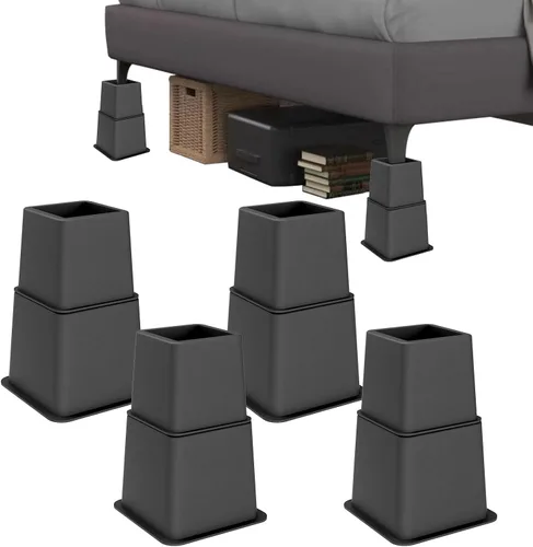 Miniatura 9 de Elevadores de cama resistentes: juego de 4 elevadores ajustables para muebles, alturas de elevación de 3, 5 y 8 pulgadas, soporta hasta 1,300 libras