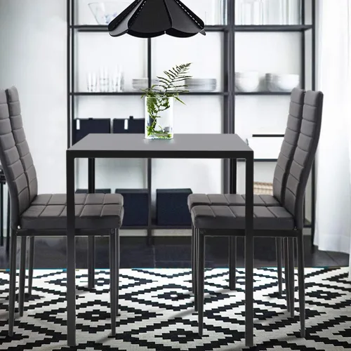 Miniatura 4 de PayLessHere Juego de mesa de comedor de 5 piezas de cocina con 4 sillas de cuero sintético con marco de metal, rectangular, moderno para espacios