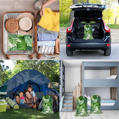 Miniatura 7 de Swono Green Leaf - Bolsas de lavandería portátiles de gran capacidad con cordón para acuarela, sin costuras, exóticas, hojas tropicales, plantas