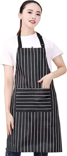 Miniatura 5 de RUIBOLU Delantal ajustable con 2 bolsillos, delantales de algodón para cocinar, para mujeres, hombres, chef restaurante, barbacoa, pintura Rayas