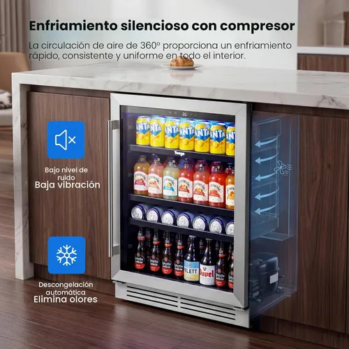 Miniatura 4 de Yeego Refrigerador de bebidas y refrigerador de bebidas, 24 pulgadas, 180 latas, puerta de vidrio, 34-54℉ bajo mostrador, refrigerador integrado