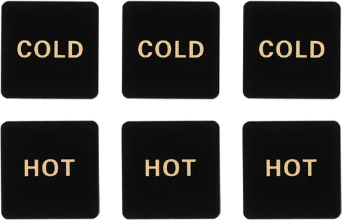 PATIKIL Etiqueta autoadhesiva para agua caliente/fría, paquete de 3 pares/6 calcomanías acrílicas cuadradas para fregaderos de grifos, color negro