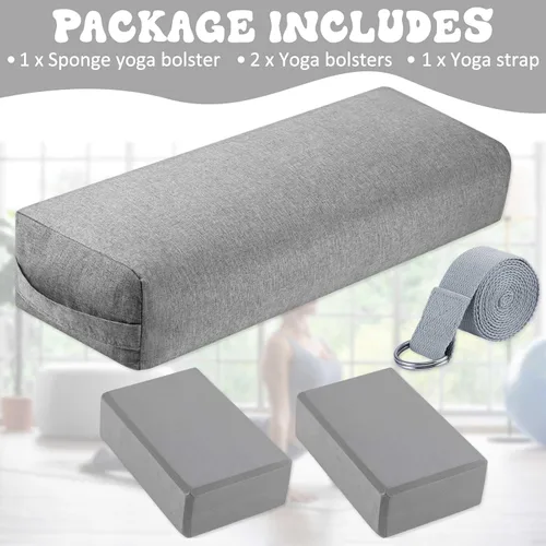 Miniatura 3 de Juego de 4 almohadas de yoga con correa, cómoda almohada de meditación para yoga restaurativo, antideslizante, bloques de yoga reutilizables