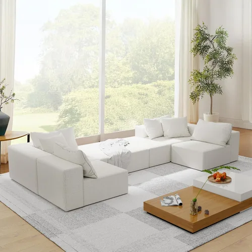 Miniatura 6 de Sofá modular en forma de L de 170 pulgadas, sofá de chenilla Cloud con 6 almohadas, sofá personalizable sin montaje para sala de estar y dormitorio