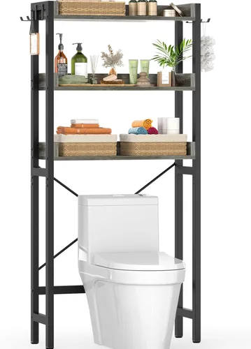 Miniatura 8 de Ecoprsio Estante de almacenamiento sobre el inodoro, organizador de baño de 3 niveles sobre el inodoro, soportes de inodoro independientes que Negro